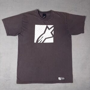 Alpinestars Checkered Star Logo Graphic T-Shirt Mens L Gray Motocross Racing Tee